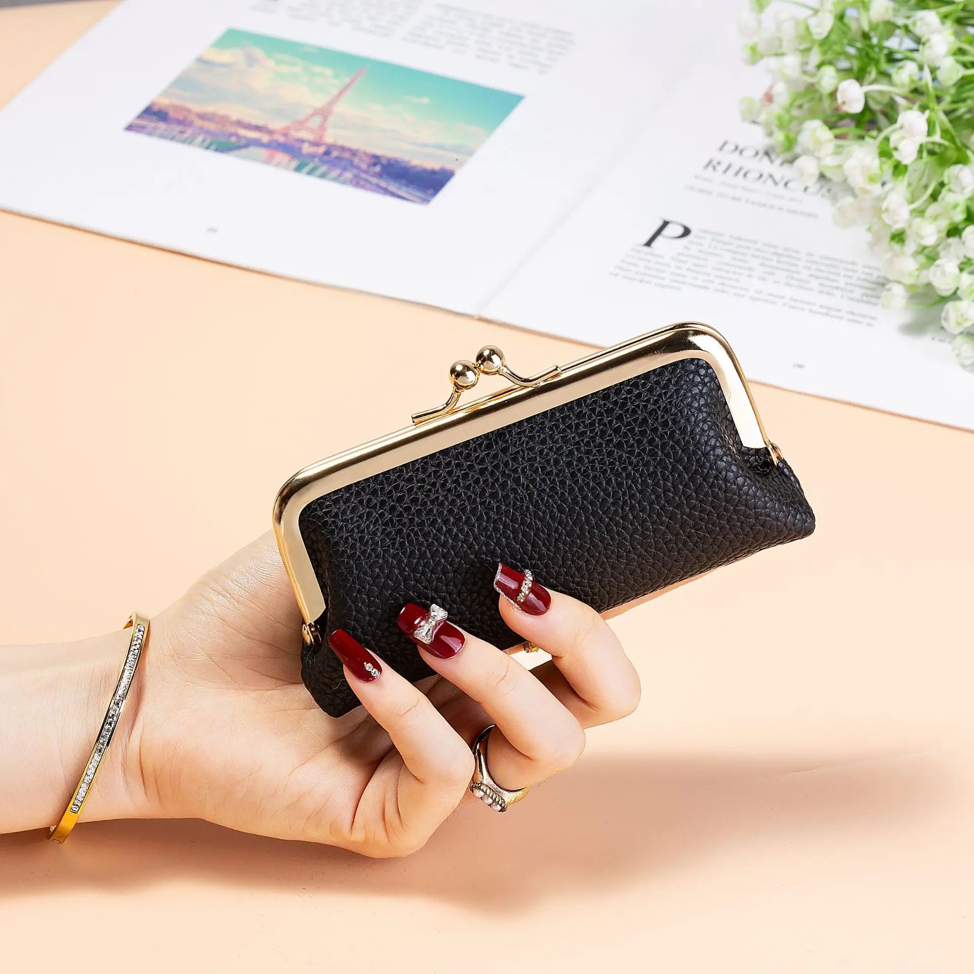 Mini Fashion Lipstick Wallet Women's PU Coin Purse Storage Bag Compact Portable Urban Simple Style Daily Use Lightweight