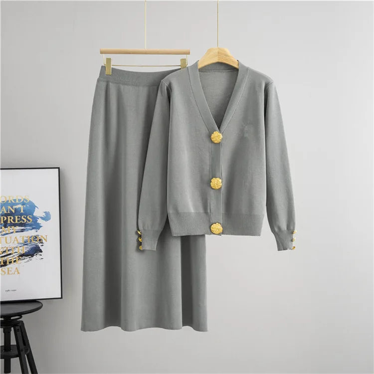 Women Knitted Sweater Muslim 2 Piece Set Cardigan Single Breasted Coat Long Skirt Suit Knit Outfits Morocco Autumn Winter 2025