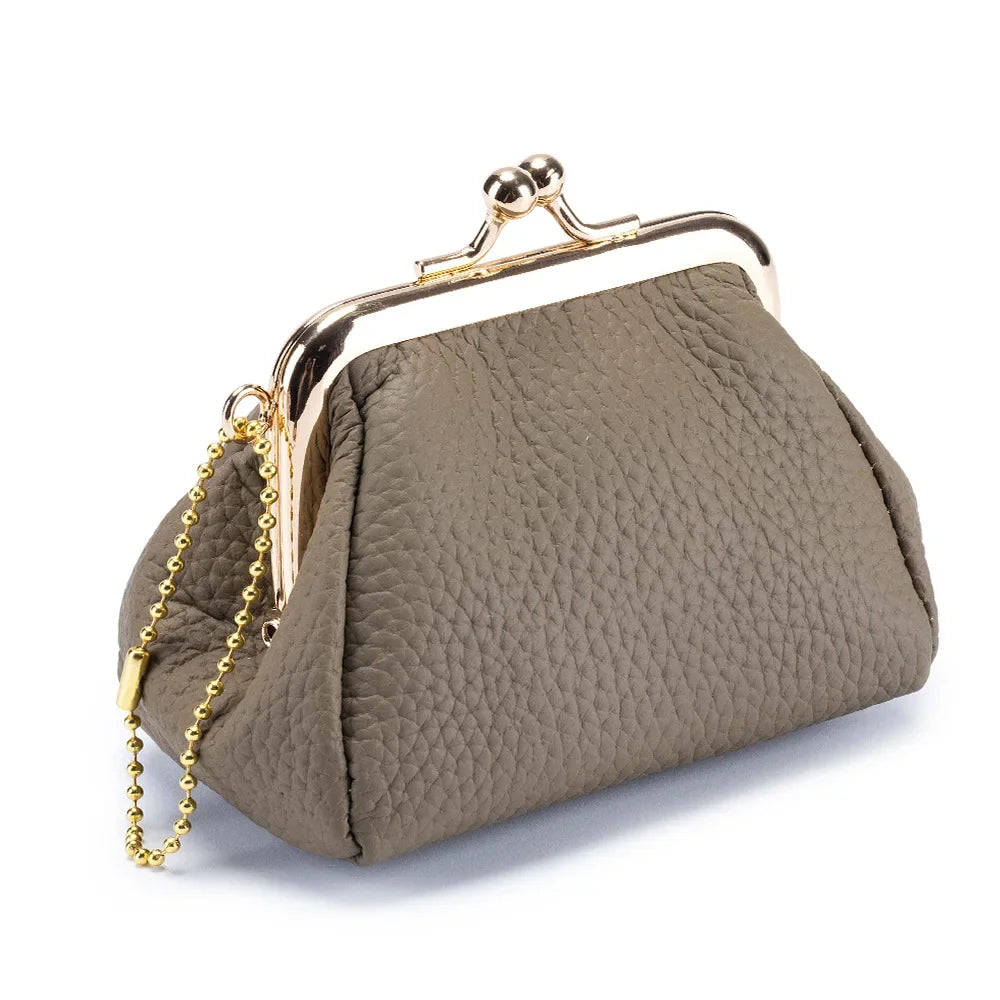 Genuine Leather Mini Vintage Coin Purses Brand Kiss Lock Design Change Purse New Cute Coin Purse Coins Organizer Pouch for Women