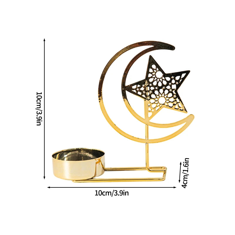 Ramadan Candlestick  Home Decor Eid Mubarak Candle Holder Table Ornament Muslim Festival Party Crescent Moon Star Decor