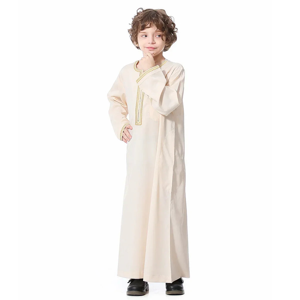 Muslim Saudi Arab Boys Robe Kids Abaya Kaftan Prayer Islam Ramadan Clothing Long Sleeve Thobe Middle East Teenage Dress Dubai