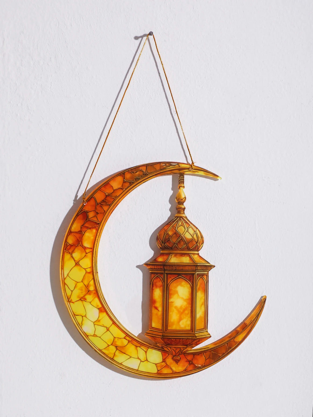 Islamic Moon Star Lantern Hanging Decor - Acrylic Eid Mubarak Ornament for Ramadan Kareem Muslim Festival Home Window Wall Decor