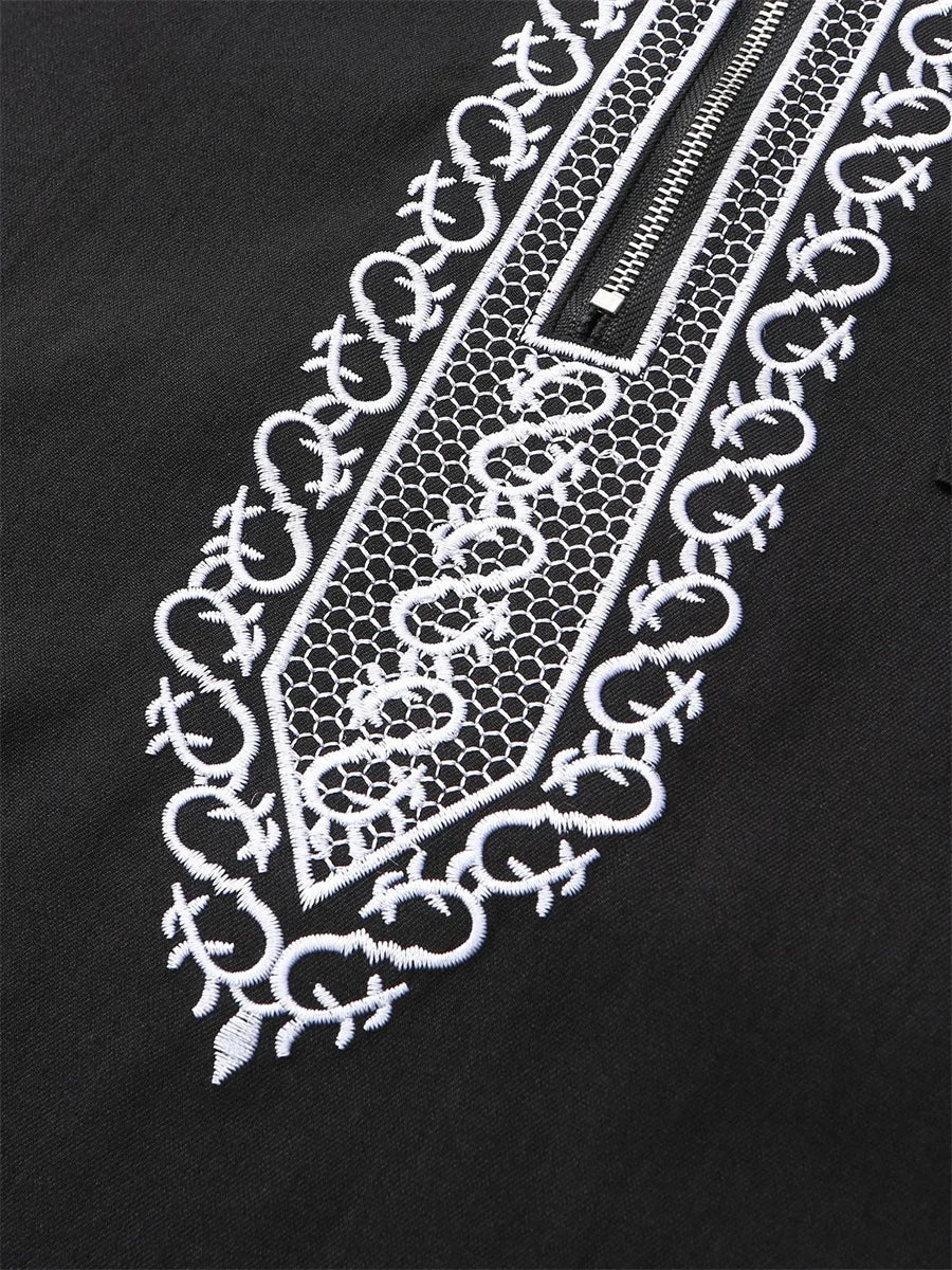 Men's Hooded Ramadan Robe Kaftan Muslim Thobe Long Sleeve Embroidered Islamic Casual Loose Dress for Saudi Arabia