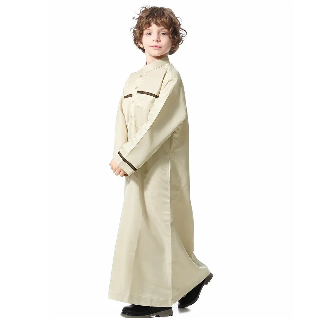 Muslim Saudi Arab Boys Robe Kids Abaya Kaftan Prayer Islam Ramadan Clothing Long Sleeve Thobe Middle East Teenage Dress Dubai