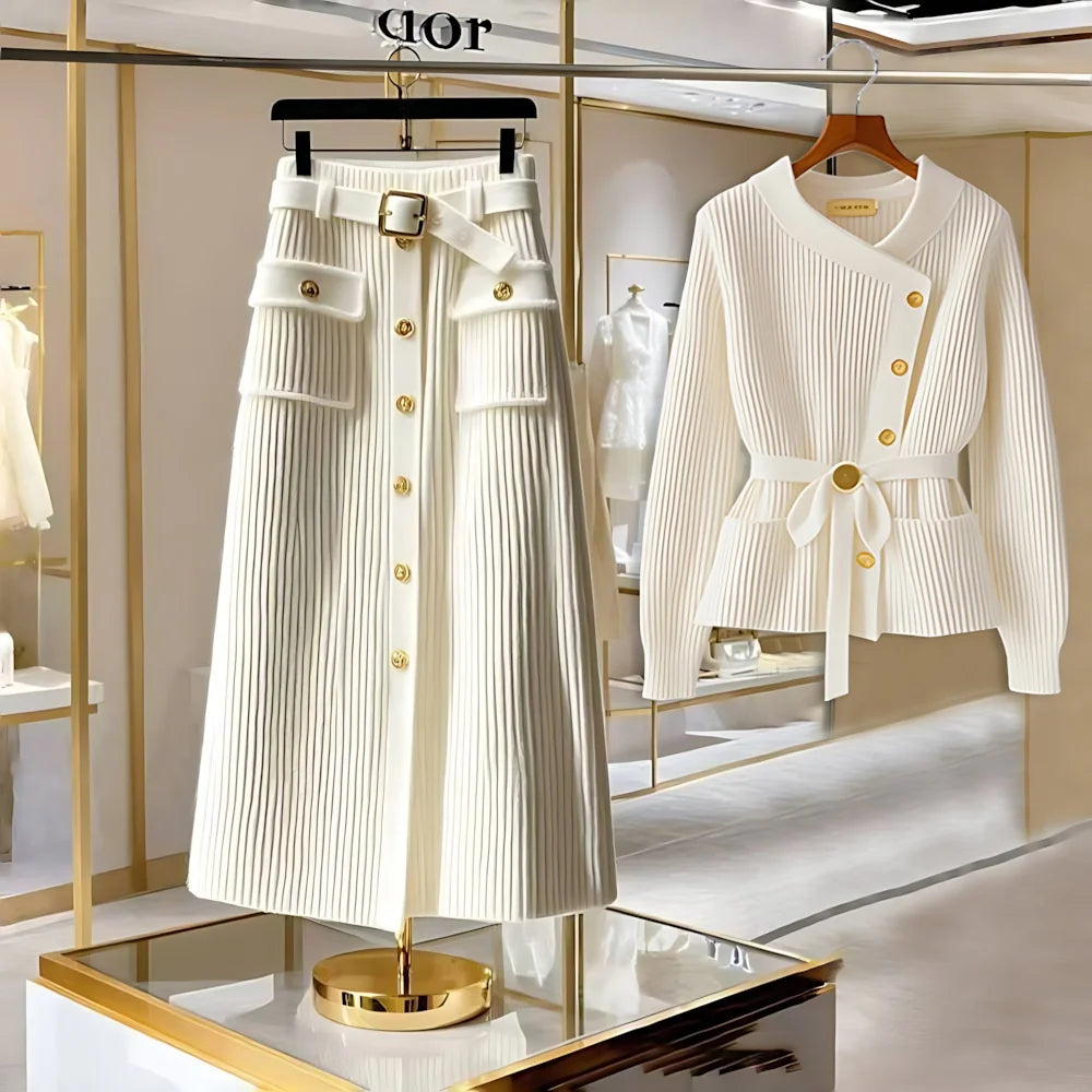 Women's Mid-Length Skirt Fashionable Slimming Top And Skirt Set New Arrival Long Sleeve Bull Horn Sleeve OL Commu...