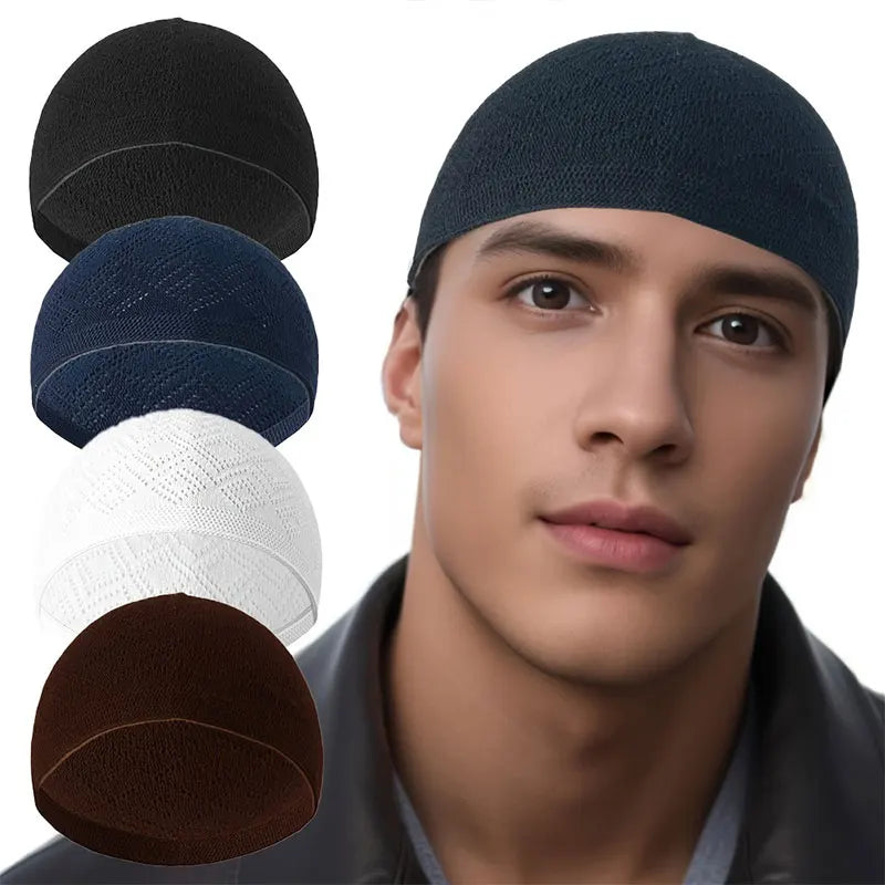 Muslim Men Prayer Hats Unisex Knitted Beanie Wrap Head Cap Islamic Ramadan Jewish India Cap Musulman Arab Men's Kippah Homme Hat