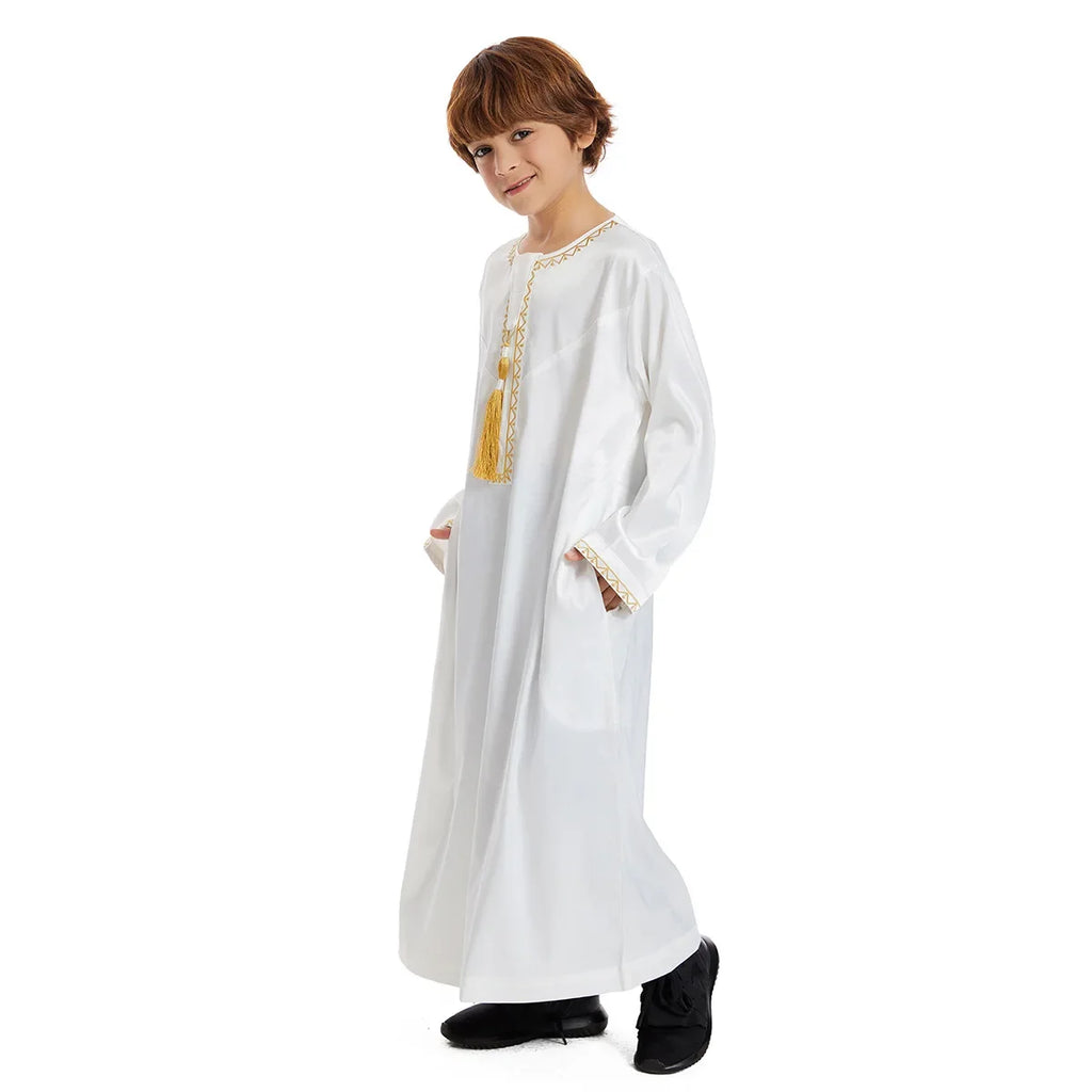Eid Muslim Children Abaya Ramadan Jubba Prayer Thobe Boy Kids Abayas Islam Long Robe Gown Kaftan Dubai Arab Tassel Dishdasha
