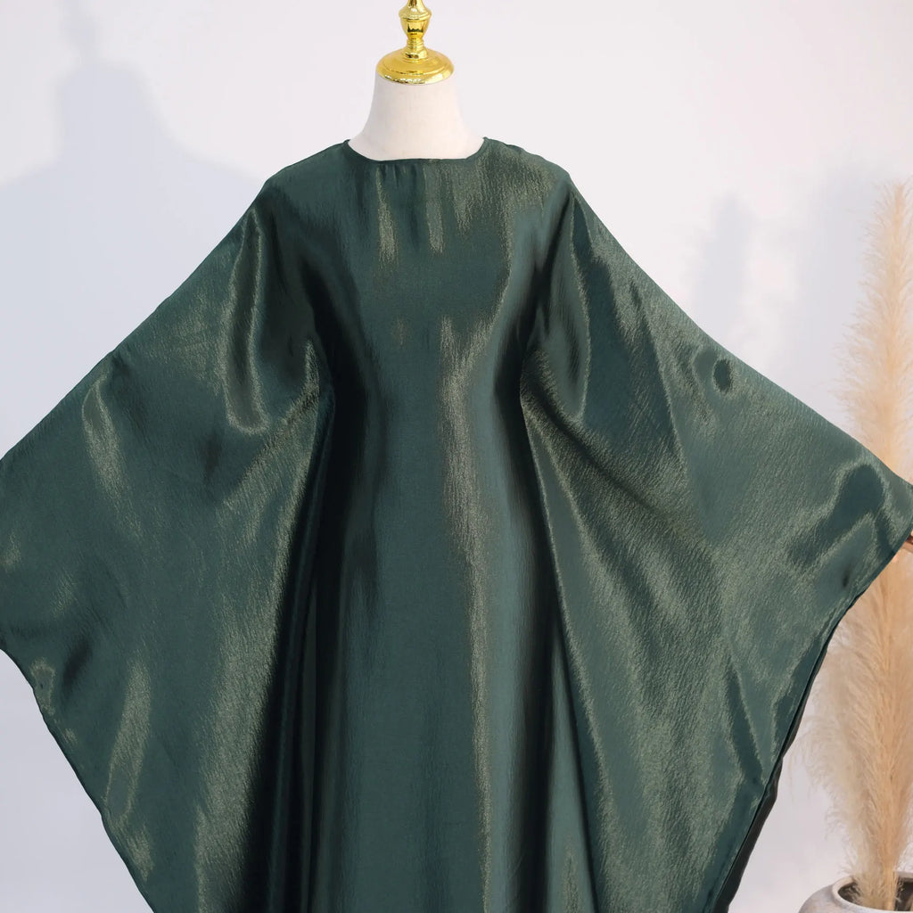 Batwing Satin Shimmer Abaya Damen Dubai Luxury Islam Muslim Kaftan Dress Women Kebaya Vestidos Djellaba Robe Femme Musulmane