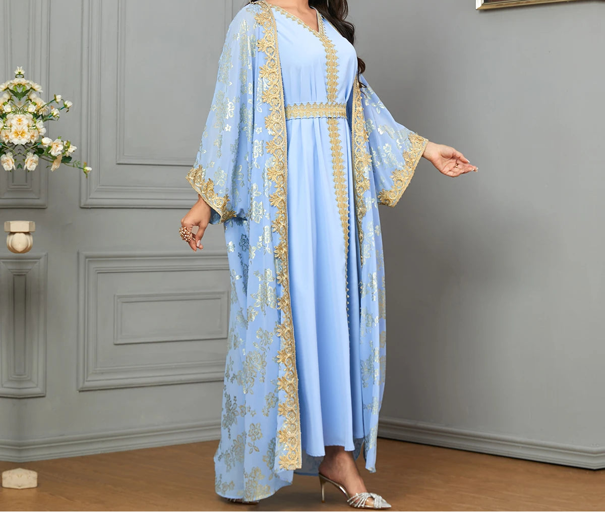 Dress for Women Abaya with Inner Dress 2 Piece Set Jalabiya bayas Robe Caftan Vestidos Largo