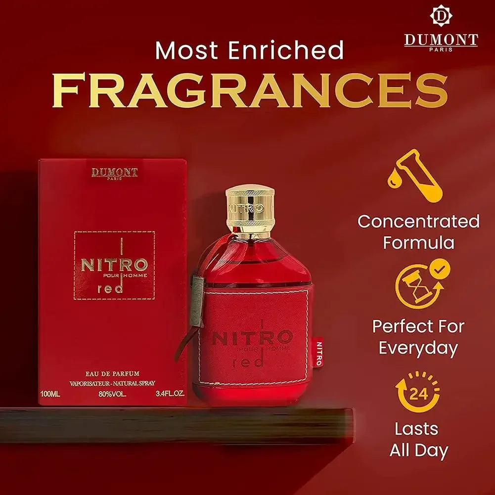 Nitro Red Dumont Middle Eastern Arabic Perfume for Men and Women Long Lasting Natural Romantic Scent Fragrance Spray 100ml