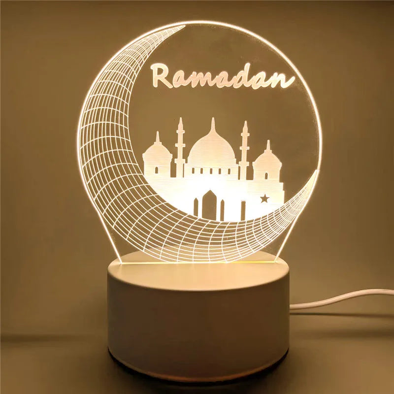 USB Operated 3D LED Night Light Eid Mubarak Table Ornament Muslim Ramadan Decoration for Home 2025 Eid Al Adha Holiday Lighting