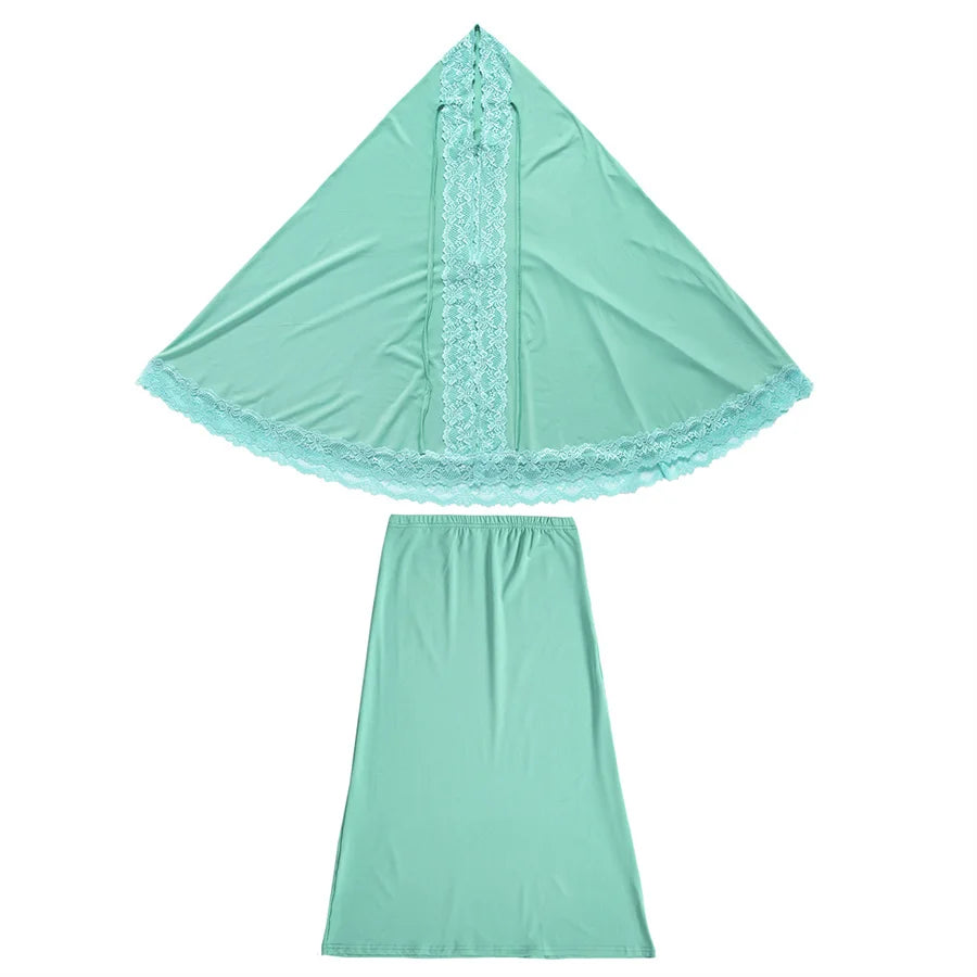 Ramadan Eid Kaftan Girls Khimar Abaya Set Kids Dubai Turkey 2 Piece Hijab Muslim Dress Islam Khimar Skirt Robe Prayer Clothes