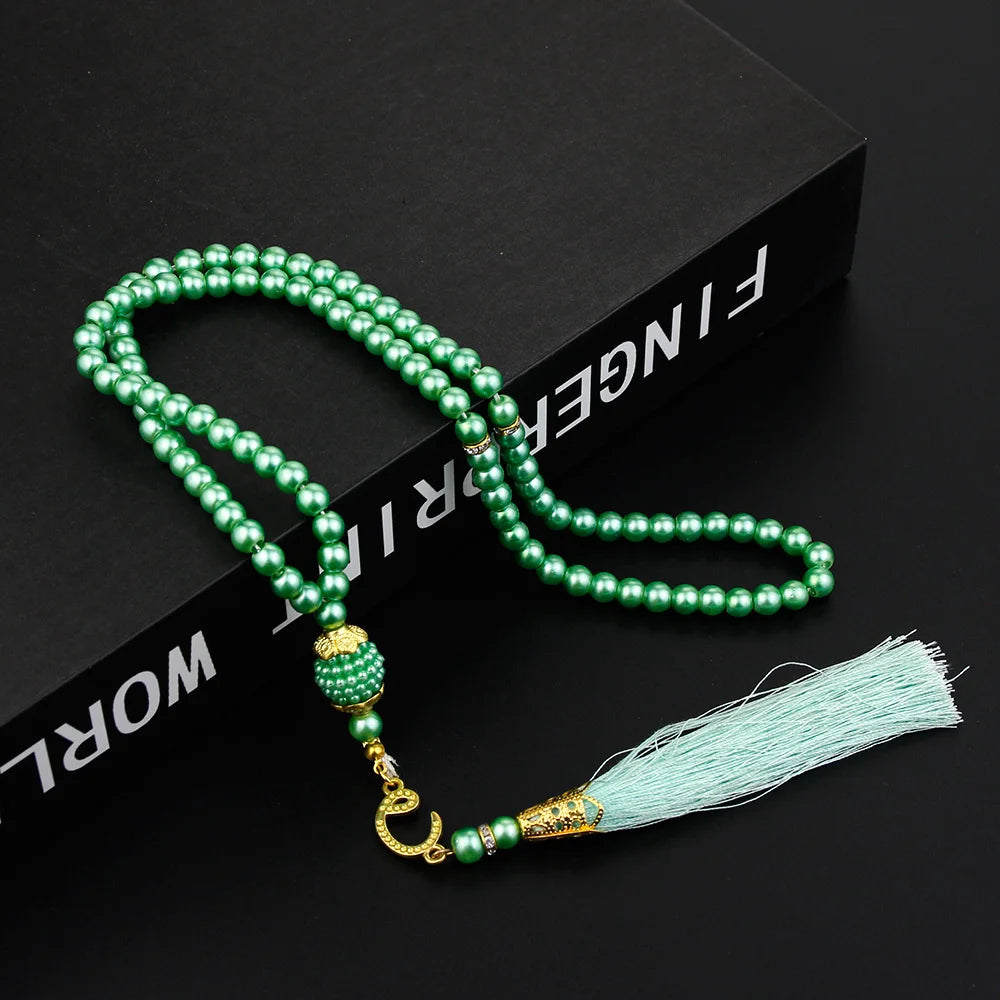 Sunspicems Allah Mohammed Rosary Bracelets TASBIH Muslim Prayer Beads Turkish Style 99 Beads Glass Pearls Charm Bracelets Gift