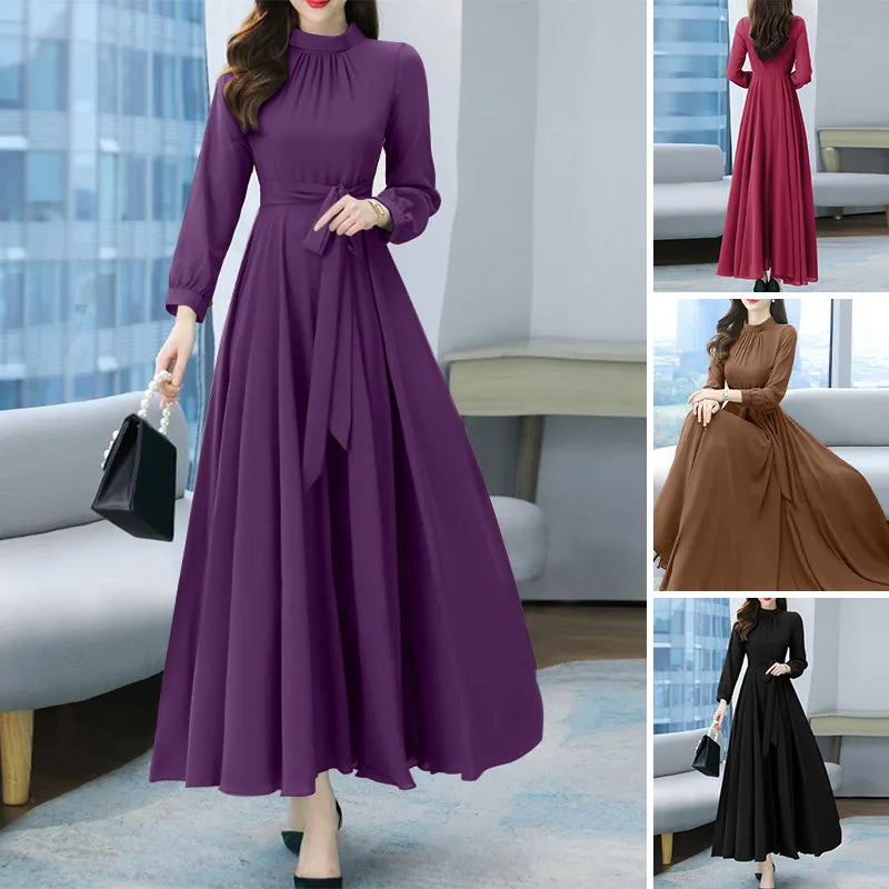 Dress Autumn Solid Party Holiday Maxi Dresses Vestidos Femme Vintage Robe