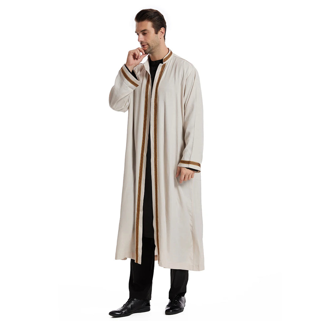 Ramadan Eid Muslim Man Long Sleeve Dress Embroidery Jubba Thobe Arabic Islamic Mens Cardigan Kimono Morocco Robe Turkey Caftan
