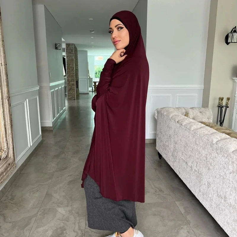 Muslim Abayas with Sleeve Women Hijab Long Shawl Full Cover Solid Color Prayer Clothing Premium Cotton Hemp Plain Hijabs
