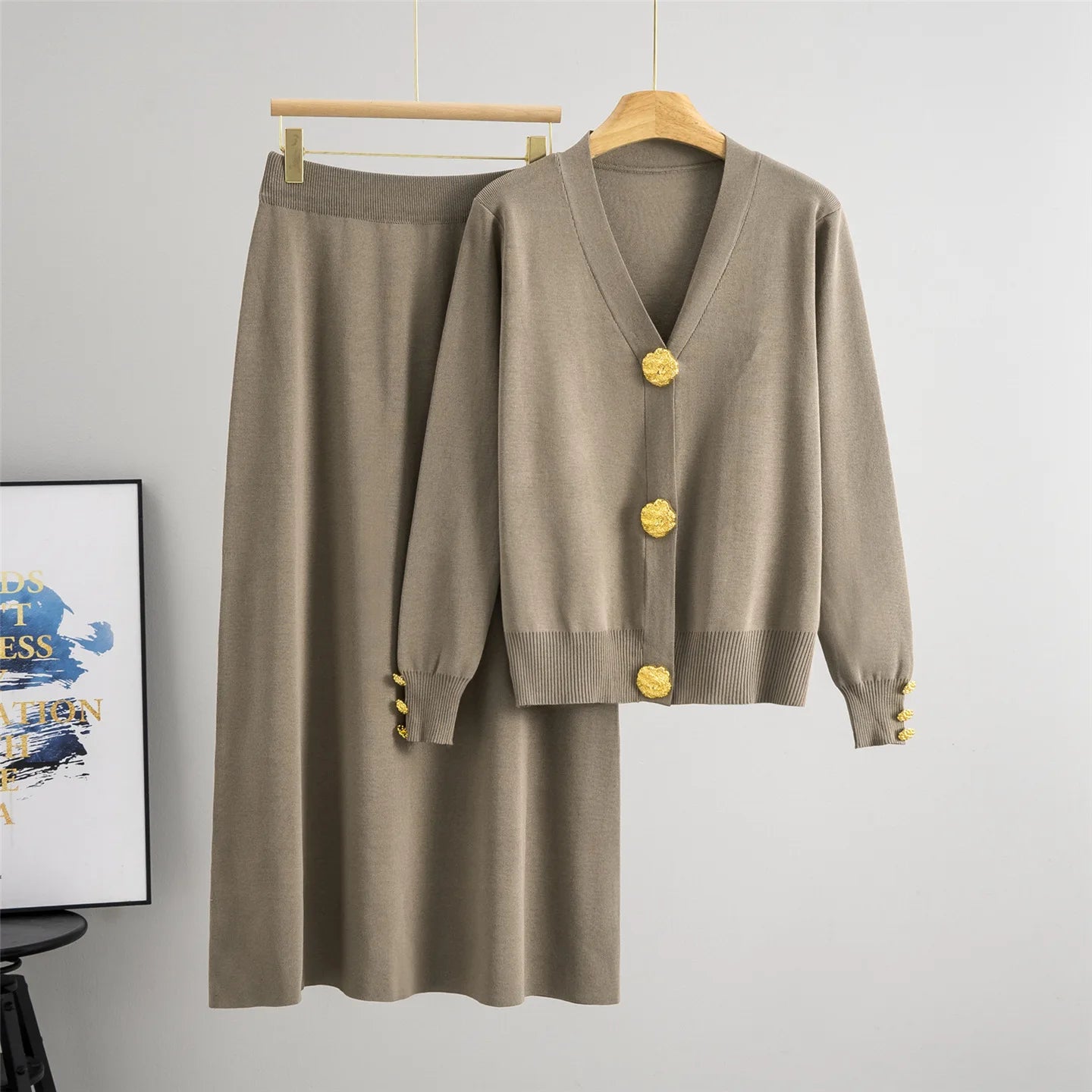 Women Knitted Sweater Muslim 2 Piece Set Cardigan Single Breasted Coat Long Skirt Suit Knit Outfits Morocco Autumn Winter 2025