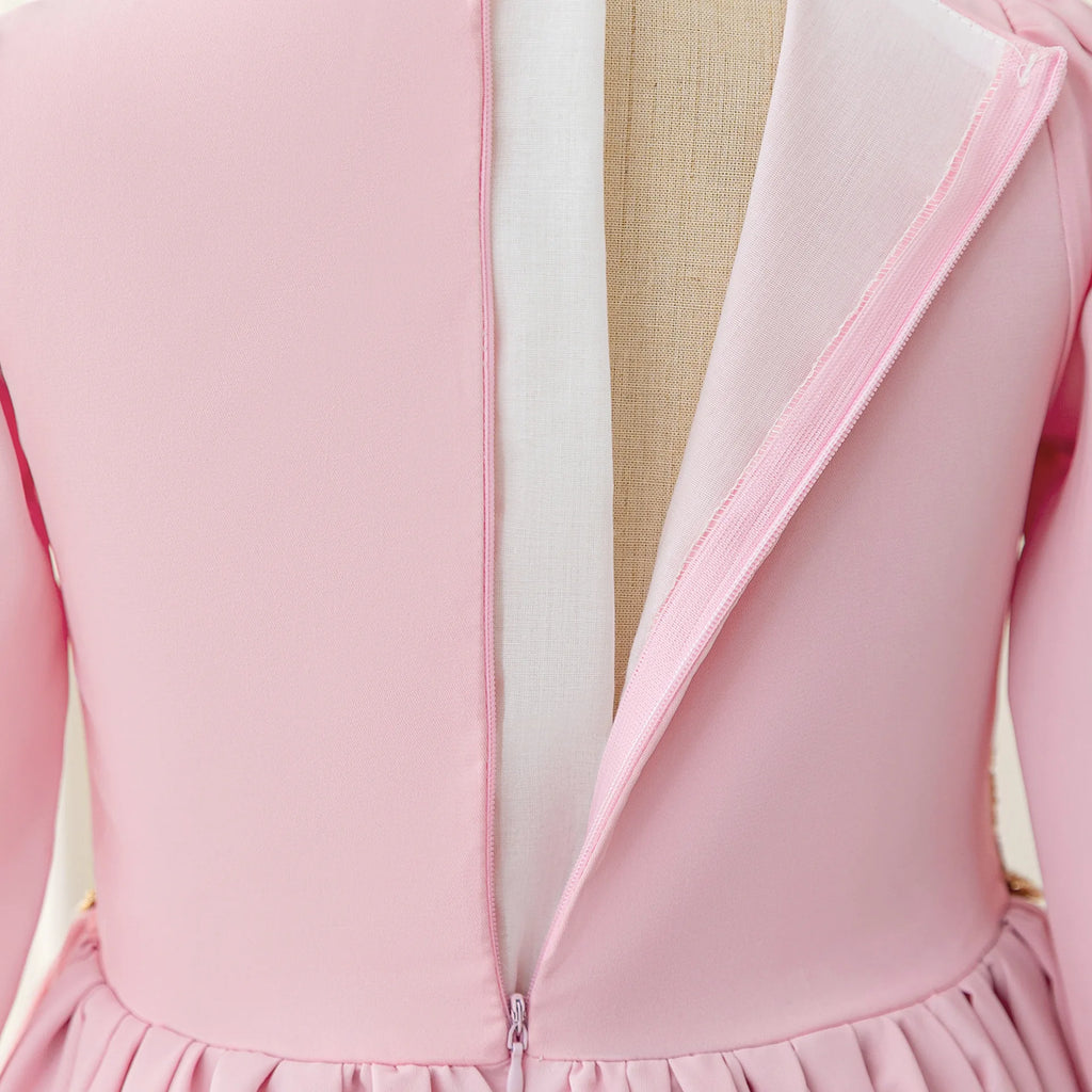 Middle Eastern Arabian Kids Robe Splice Embroidered Belt Dress Muslim Long Sleeve Abayas Dubai Islam Girls Lace Dress Party Gown