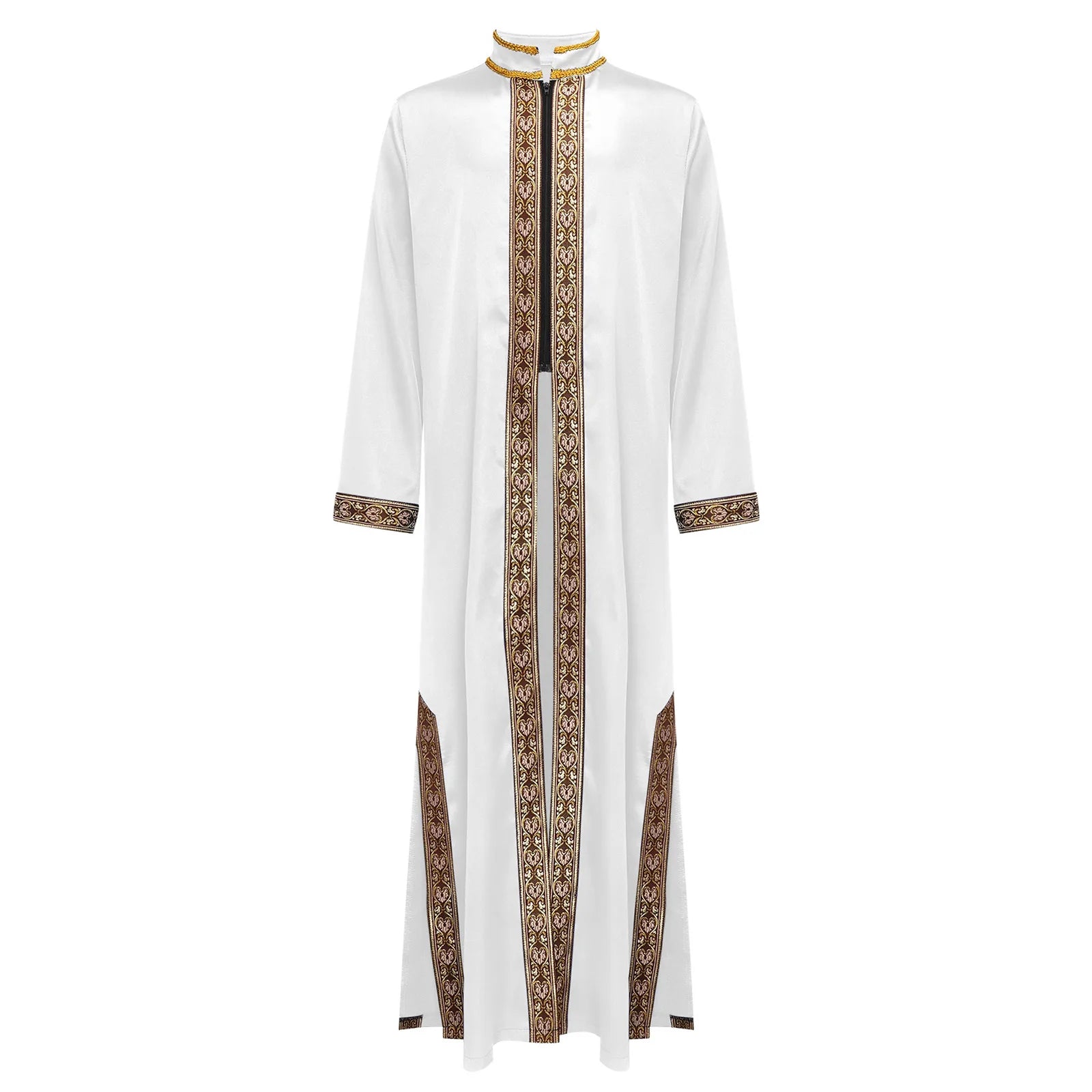 Boys Islamic Robe Kaftans Arab Gown Long Sleeves Slit Zipper Gold Embroidery Maxi Muslim Thobe Kids Festival Holiday Costume