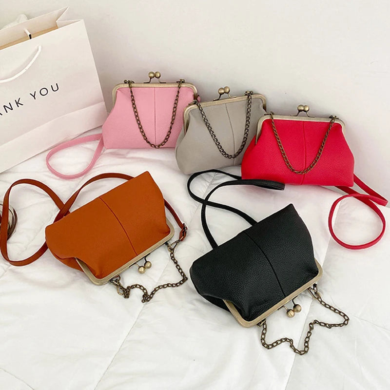 Vintage Shoulder Bags Women Small Chain Crossbody Bags Lock Design Handbags Brand Female Clip Messenger Bags Sac Bolsa