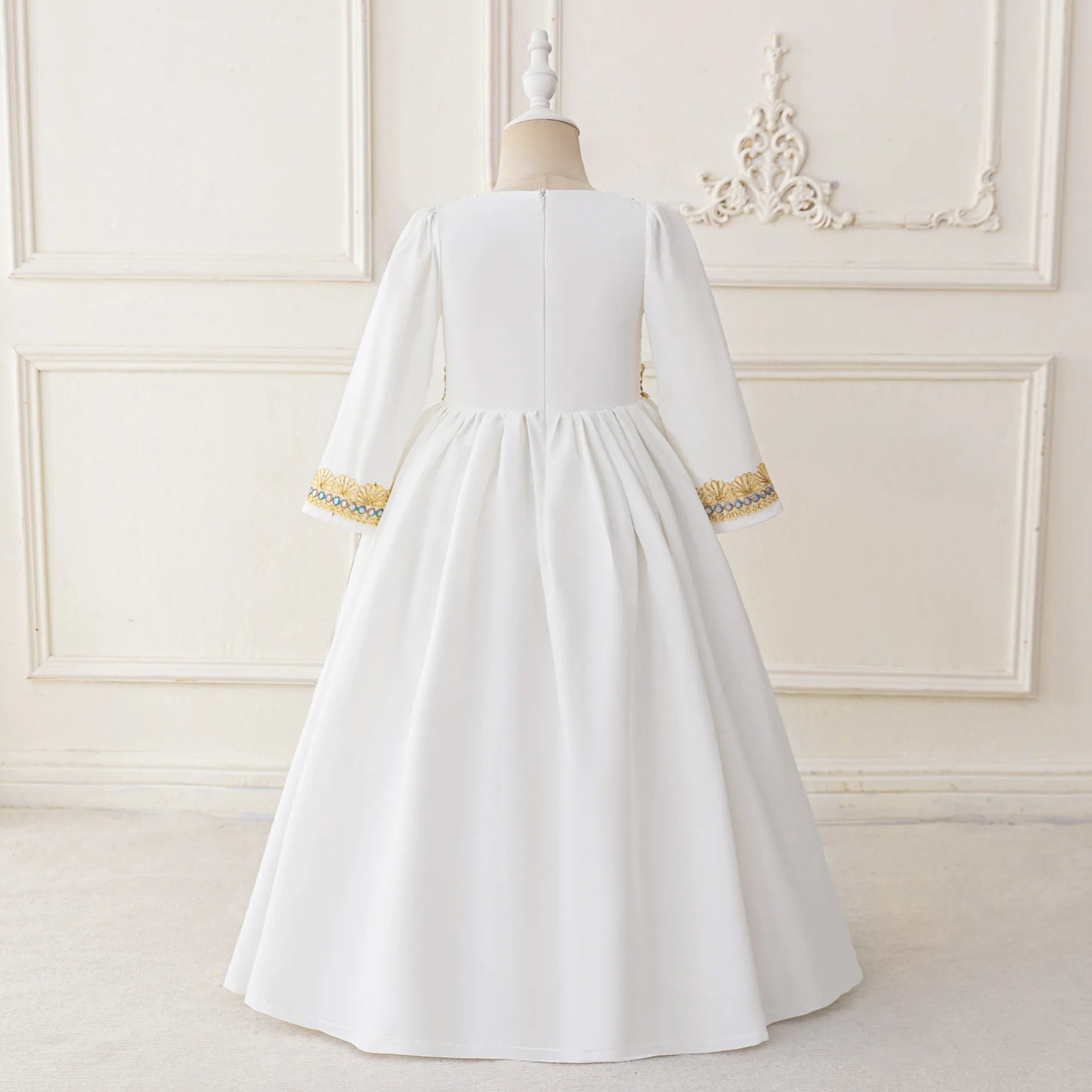 Middle Eastern Arabian Kids Robe Splice Embroidered Belt Dress Muslim Long Sleeve Abayas Dubai Islam Girls Lace Dress Party Gown