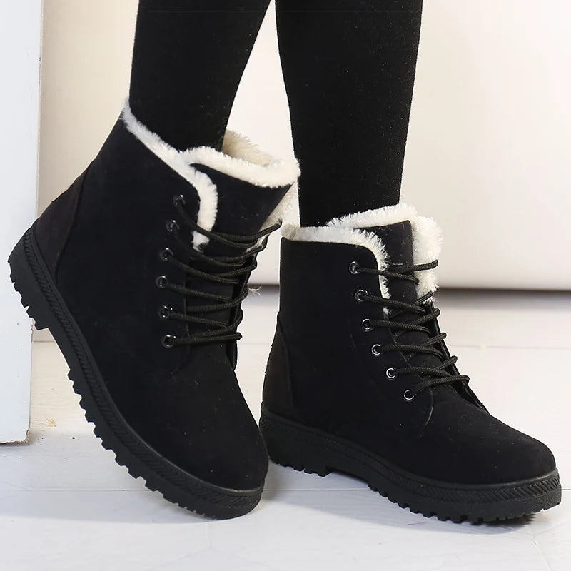 Women's Boots Warm Fur Botas Mujer Winter Shoes For Woman Snow Boots Low Heels Ankle Boots Winter Black Footwear Female