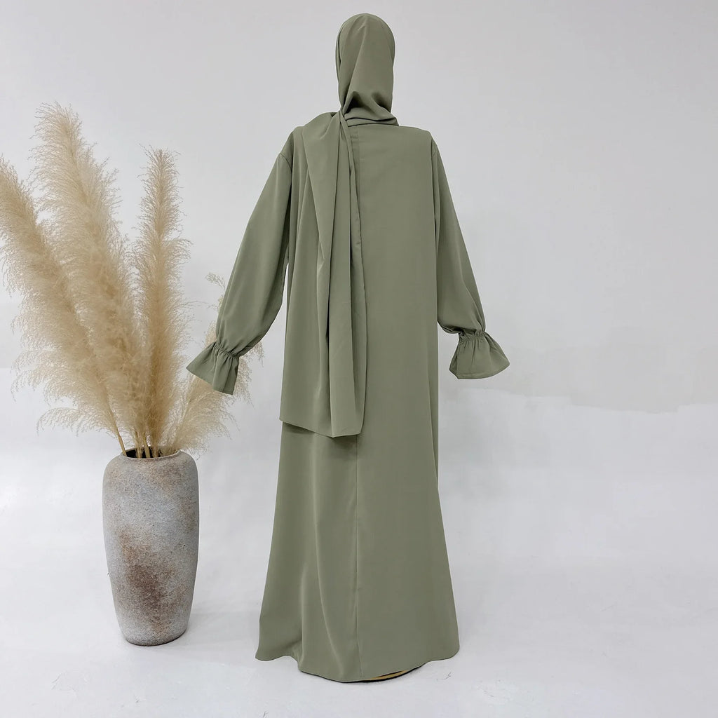 Eid Abaya with Integrated Hijab Scarf Zipper Front Islamic Jilbab One Piece Muslim Women Dress Prayer Clothes Dubai Ramadan
