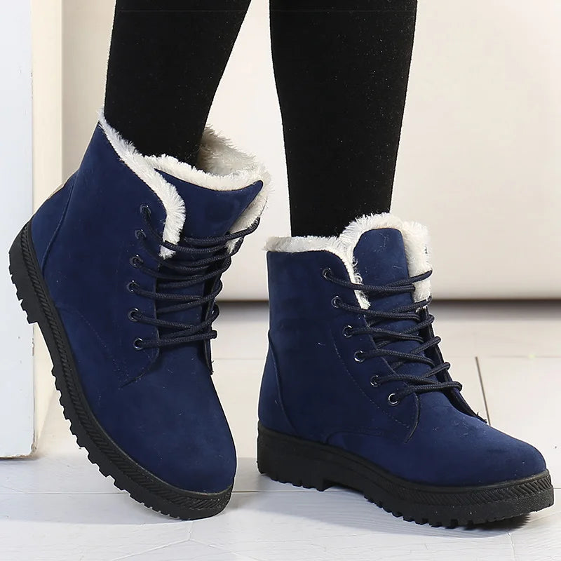 Women's Boots Warm Fur Botas Mujer Winter Shoes For Woman Snow Boots Low Heels Ankle Boots Winter Black Footwear Female