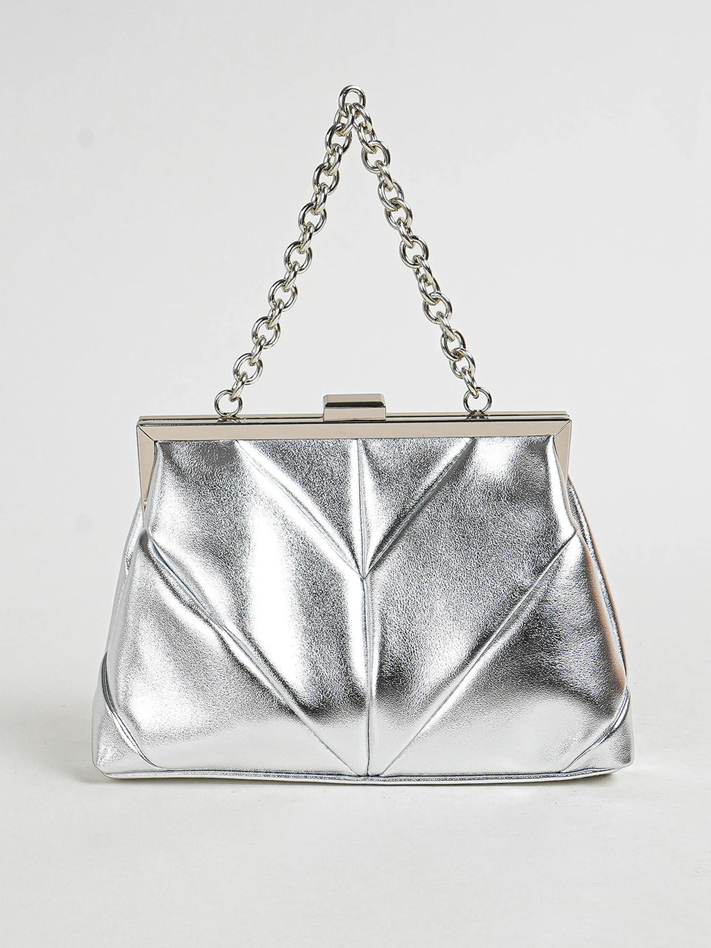 1 PC Matallic PU Leather Elegant Pleated Kiss-Lock Closure Evening Bag,Shinny Metal Chain Holder Frame Cross Body Clutch Bag,Kis