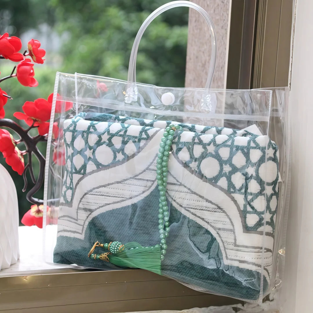 Muslim Prayer Rug and Beads with Portable Elegant Bag Soft Islamic Prayers Rug Islamic Gifts for Eid Ramadan,Travel Prayer Carpe