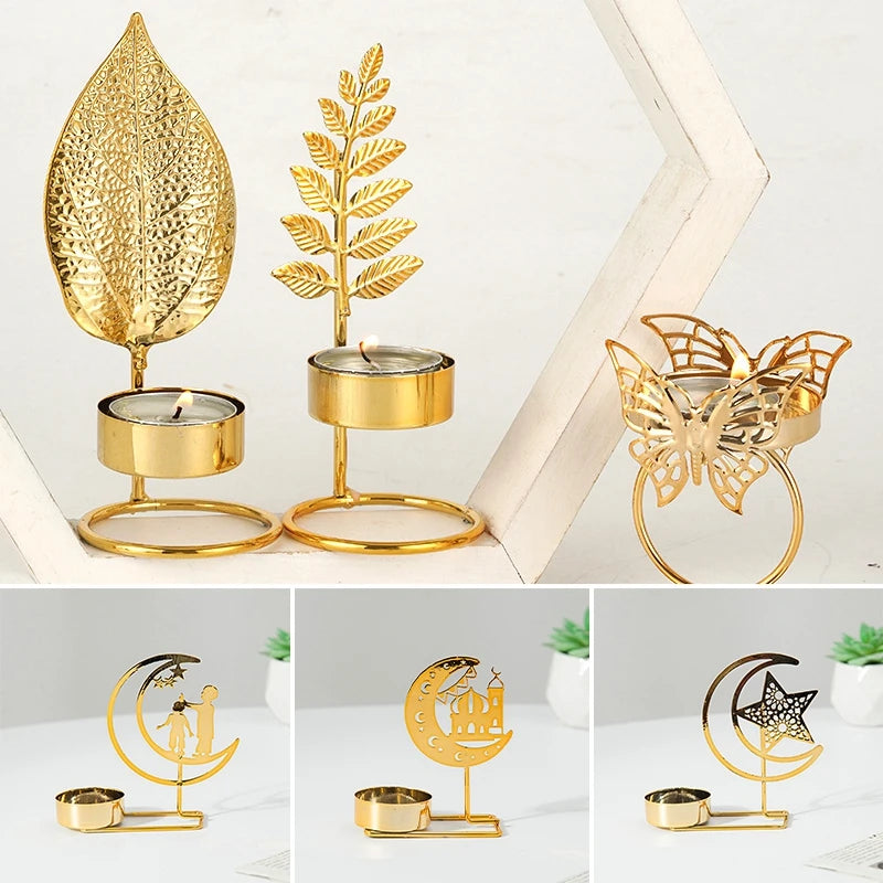 Ramadan Candlestick  Home Decor Eid Mubarak Candle Holder Table Ornament Muslim Festival Party Crescent Moon Star Decor