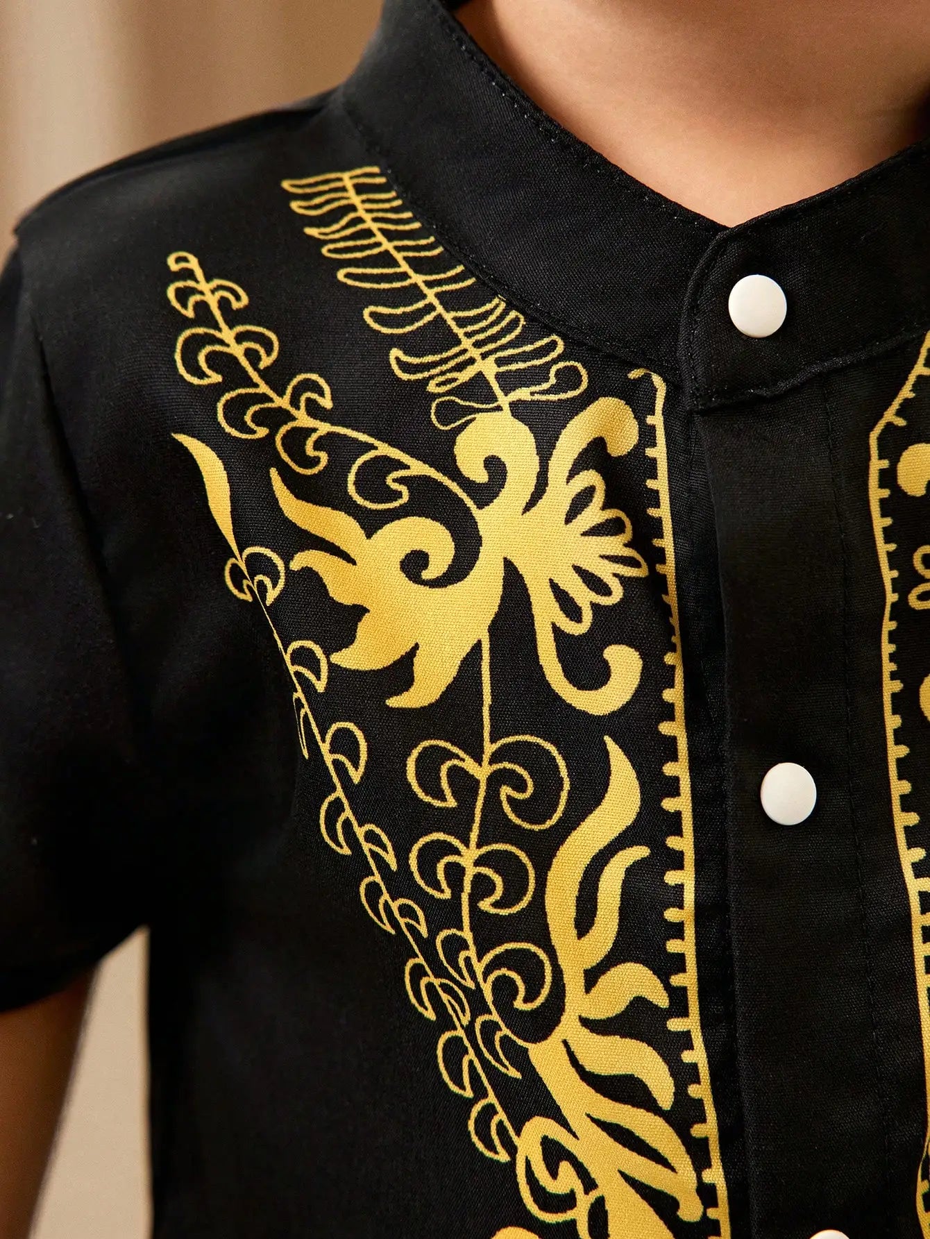 Middle Eastern Style Traditional Suit Summer Black Short Sleeve Trousers Yellow Print Cute Lively Comfortable Fashion Baby Boy