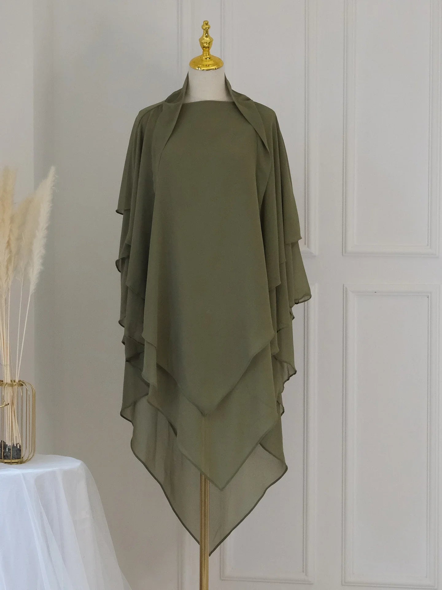 Long Khimar Women Muslim Hijab Prayer Eid 3 Layers Chiffon 2025 Hijabs Headscarf Shawl Veil Long Three-Layer Djellaba Niqab