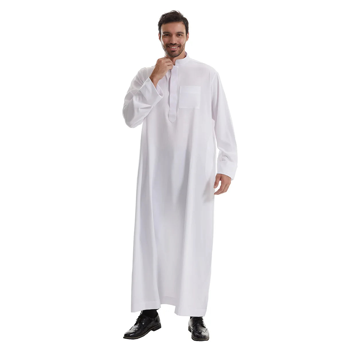 Men's Kaftan Khaki Black Long Sleeve Stand Stand-up Collar Soft Fabric Abayas Africa Saudi Thobe Elegant Outdoor Clothing