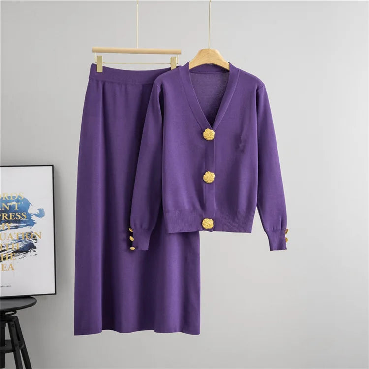 Women Knitted Sweater Muslim 2 Piece Set Cardigan Single Breasted Coat Long Skirt Suit Knit Outfits Morocco Autumn Winter 2025