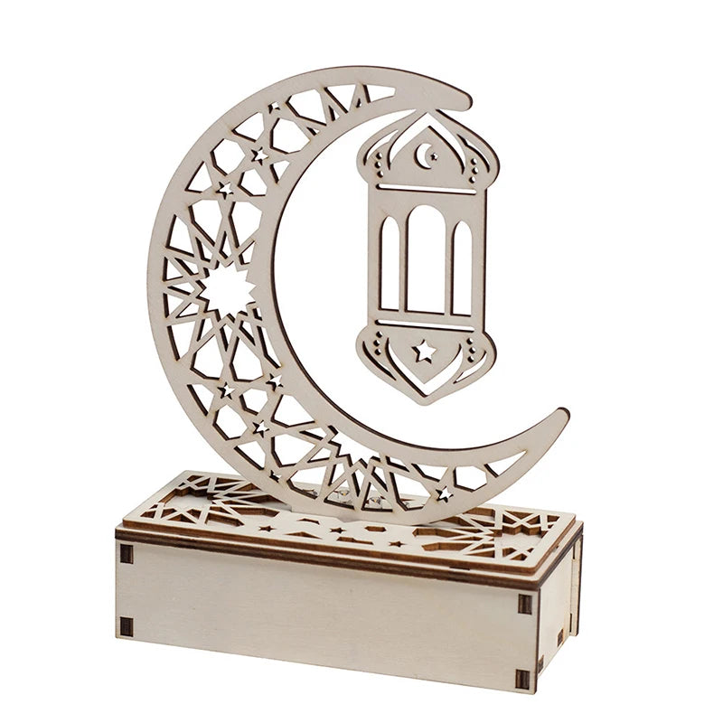 Eid Mubarak LEDLight Star Moon Pendant Wooden Candles Light Eid Desktop Ornament Ramadan Home Decor Muslim Party Decoration Gift