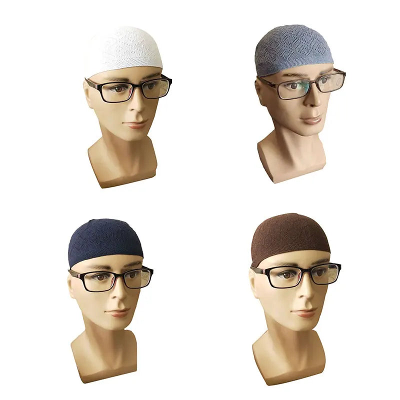Muslim Men Prayer Hats Unisex Knitted Beanie Wrap Head Cap Islamic Ramadan Jewish India Cap Musulman Arab Men's Kippah Homme Hat