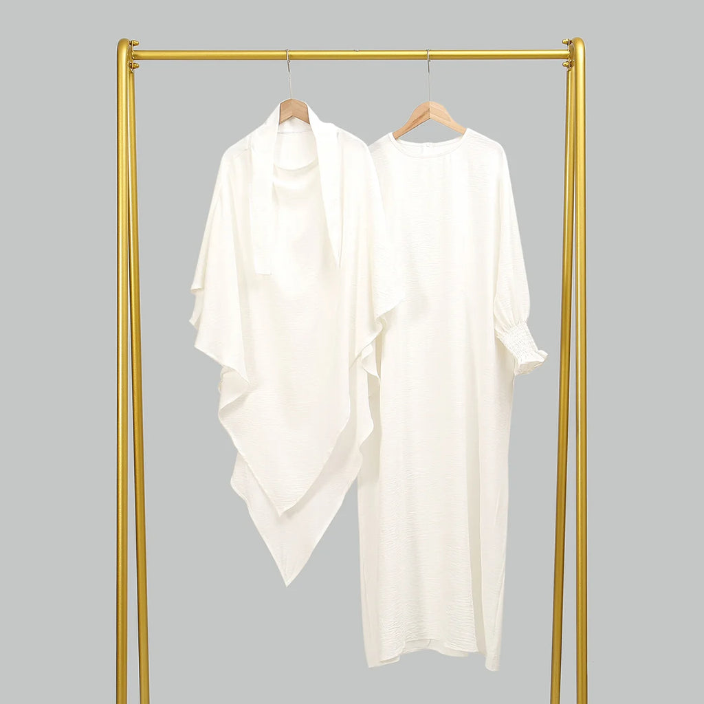 Two Piece Jilbab Prayer Set Abaya for Woman Batwing Hijab Dress Muslim Kimono Kaftan Robe Long Khimar Islam Cloth Jilbab Ramadan