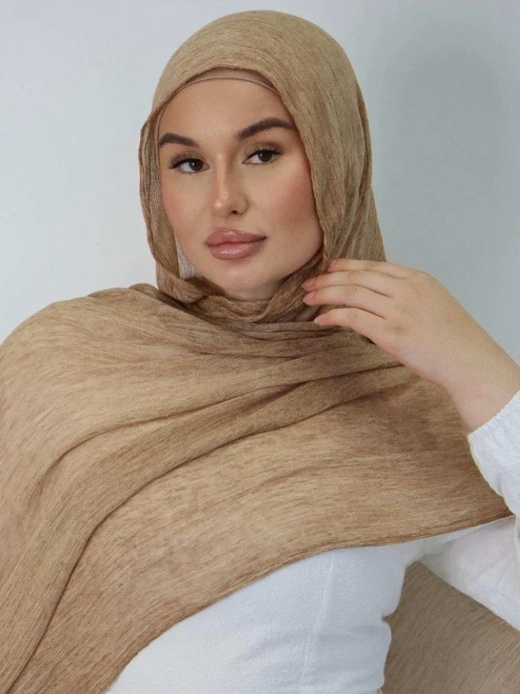 Rayon Cotton Hijab with Inner Cap Set Premium Wrinkle Scarf Headscarf Shawl Dirty Dyed Vintage Soft Muslim Turban Hijabs Women