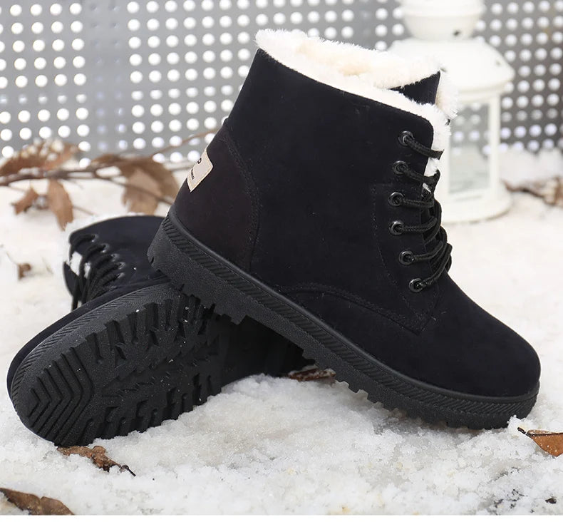 Women's Boots Warm Fur Botas Mujer Winter Shoes For Woman Snow Boots Low Heels Ankle Boots Winter Black Footwear Female
