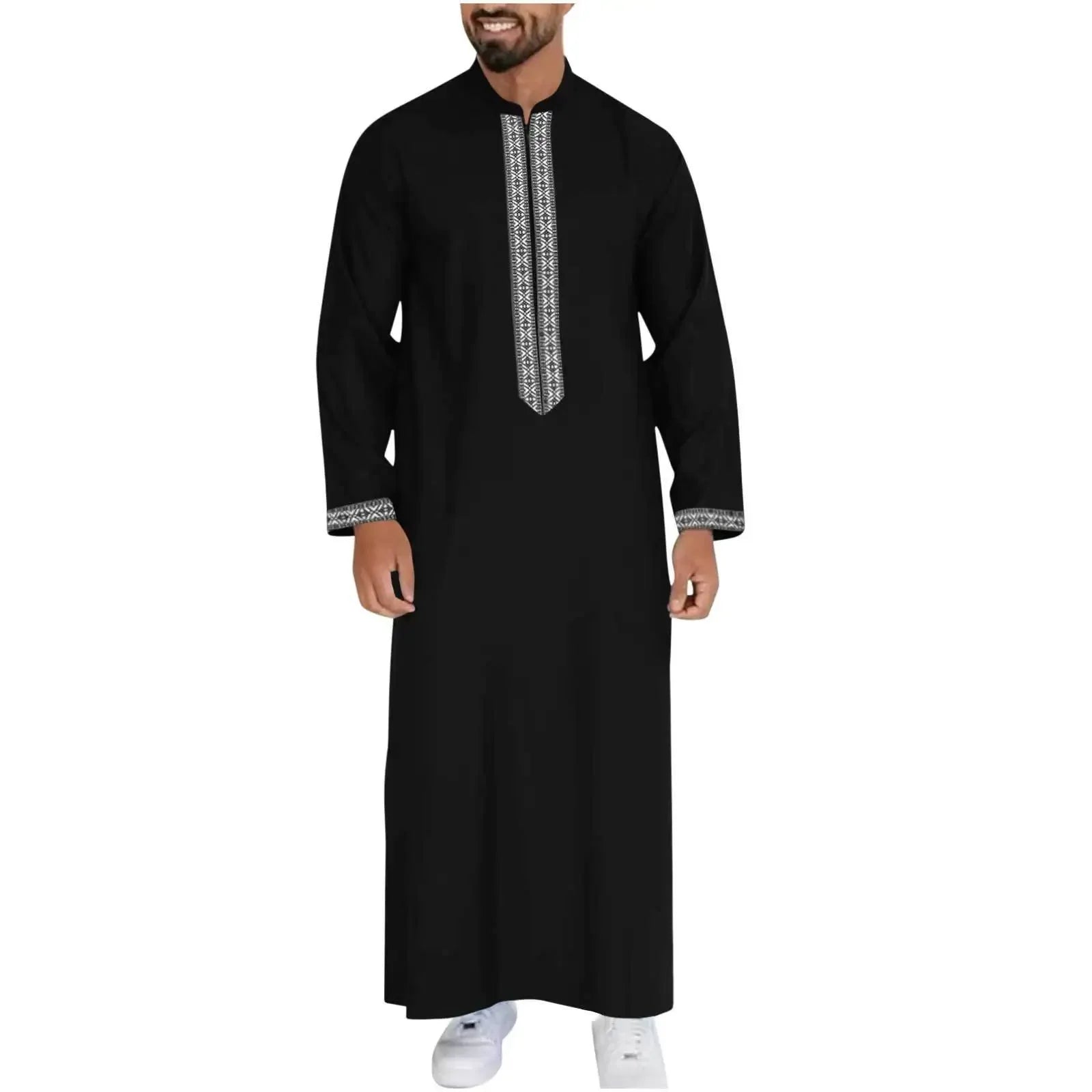 Men's Muslim Long Robe Zipper Collar Arabic Style Simple Cross-Border Long Coat Jacket Casual Wardrobe Essential