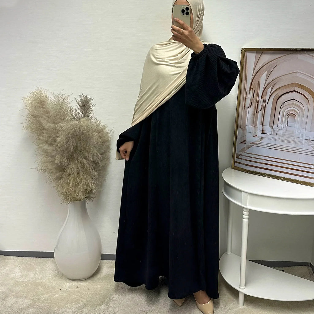 Winter Corduroy Abaya Warm Muslim Dress Closed Abayas for Women Dubai Luxury Turkey Kaftan Hijab Robe Ramadan Eid Islam Clothes