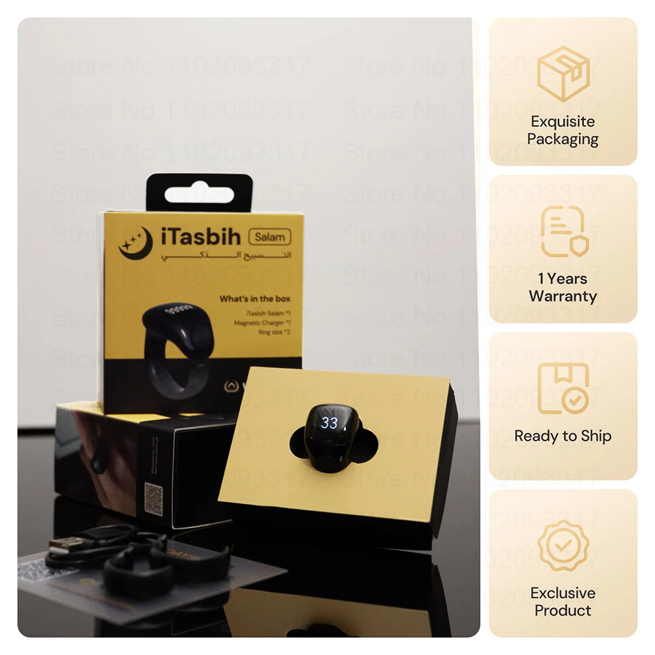 Weslamic Smart Tasbeeh Zikr Ring Islamic Tally Digital Counter for Muslims Praise Prayer Reminder Magnetic Charging Waterproof