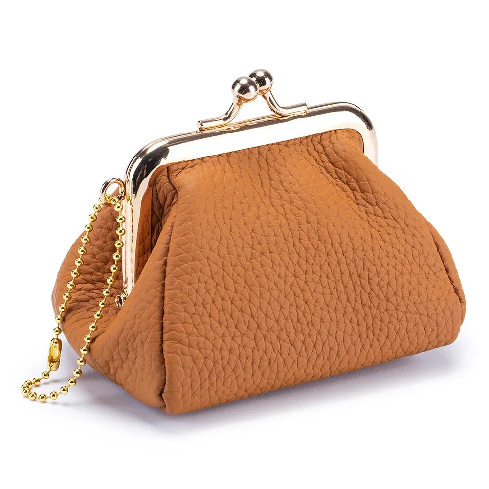 Genuine Leather Mini Vintage Coin Purses Brand Kiss Lock Design Change Purse New Cute Coin Purse Coins Organizer Pouch for Women