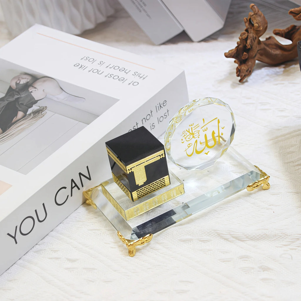 Muslim Crystal Gilded Kaaba Model Kits Muslim Showpiece Islamic Architecture Handicraft Home Vehicle Decor Islamic Building Gift