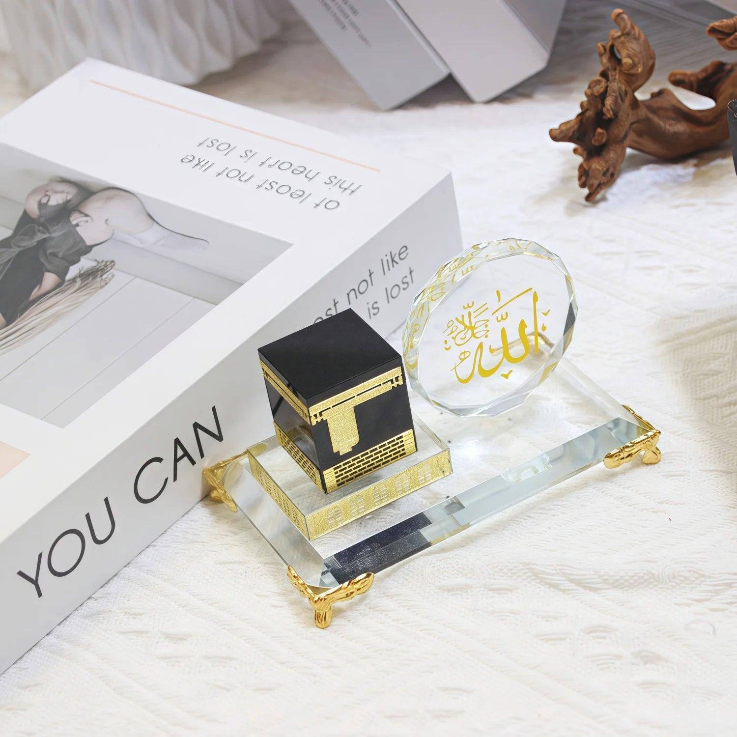 Muslim Crystal Gilded Kaaba Model Kits Muslim Showpiece Islamic Architecture Handicraft Home Vehicle Decor Islamic Building Gift