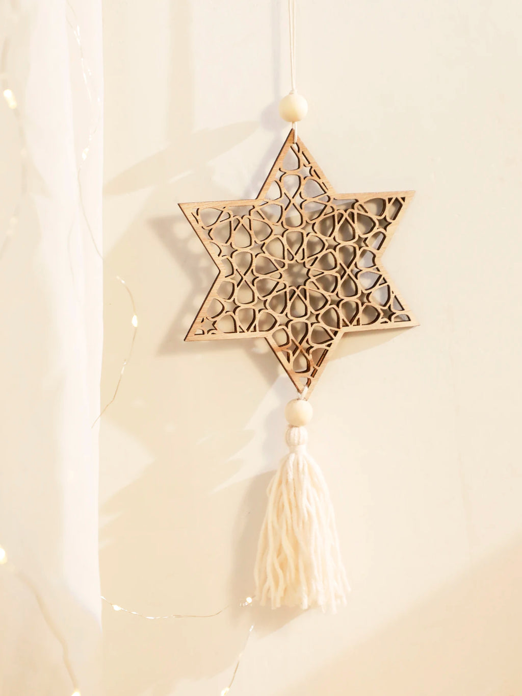 1/3Pcs Wooden Ramadan Hanging Ornaments With Tassels ,Eid Mubarak muslim decor Ramadan Kareem，Khaki Moon Ornaments Crafts Gift