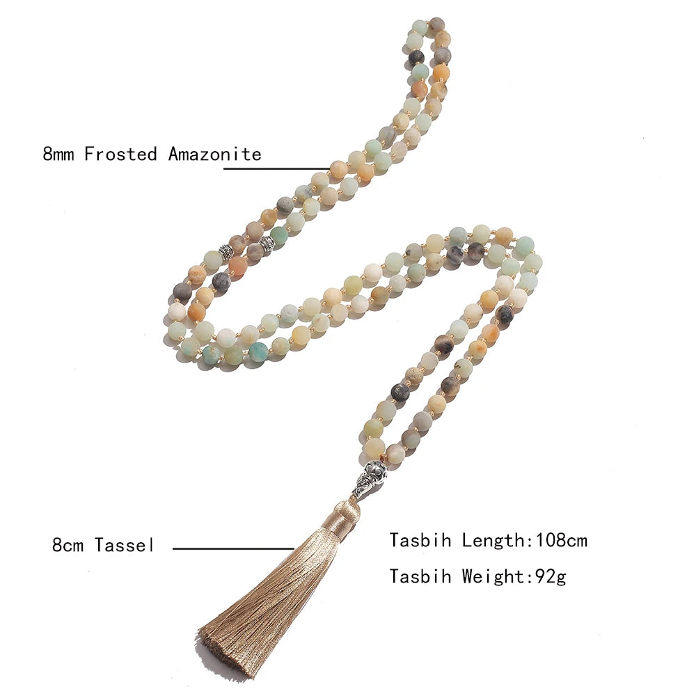 Tasbih Prayer 99 Prayer Beads  Islamic Rosary 8mm Amazonite Knotted Necklace Bracelet Muslim Jewelry