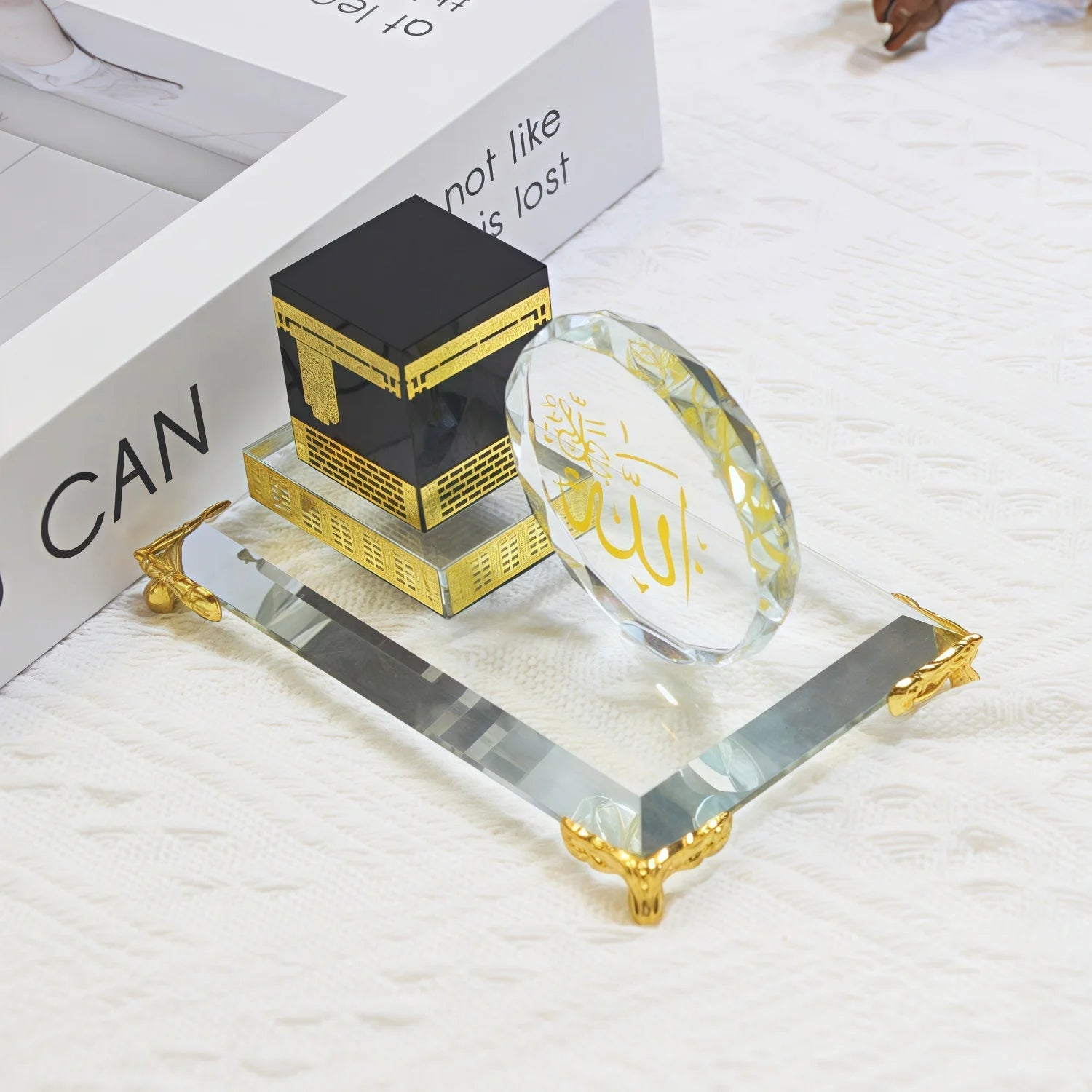 Muslim Crystal Gilded Kaaba Model Kits Muslim Showpiece Islamic Architecture Handicraft Home Vehicle Decor Islamic Building Gift