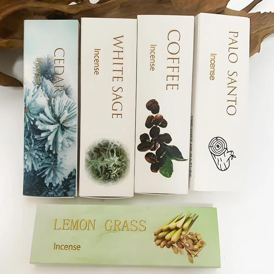 High-Quality, Handmade, Thick Incense Sticks, 12cm / 4.72inch Natural Incense Sticks, 35 Sticks/Box, Composed of Five Flavors Including Lemongrass, Peruvian Sacred Wood, Coffee, Cedar, White Sage, Etc., Rich an